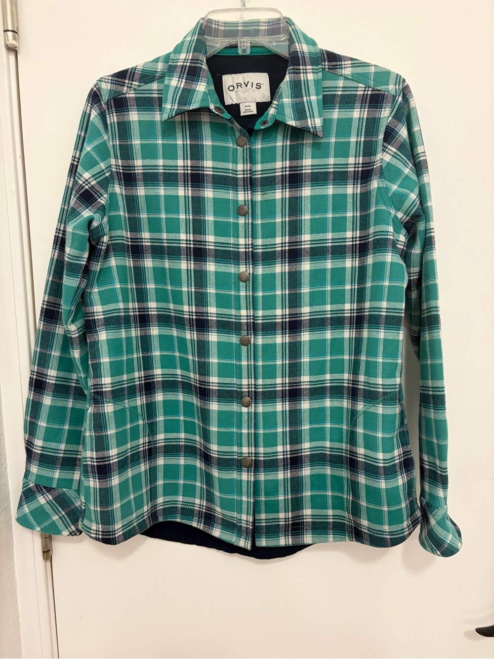 Orvis Teal and Navy Plaid Button-Down Shirt